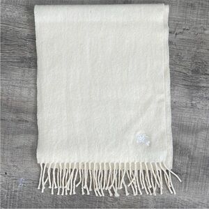 Burberry Ivory Wool Scarf with Fringe